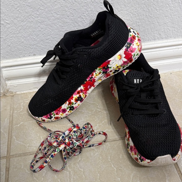 NOBULL Shoes - NOBULL Black Knit Athletic Shoes with Multicolor Floral Sole